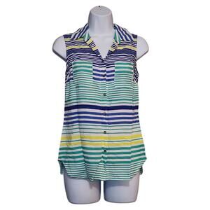 Merona Womens Top Size S Blue White Striped Sleeveless Button Down Blouse